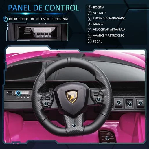 Homcom - Lamborghini SIAN Eléctrico Rosa 7 Homcom - Lamborghini SIAN Eléctrico Rosa - Imagen 5