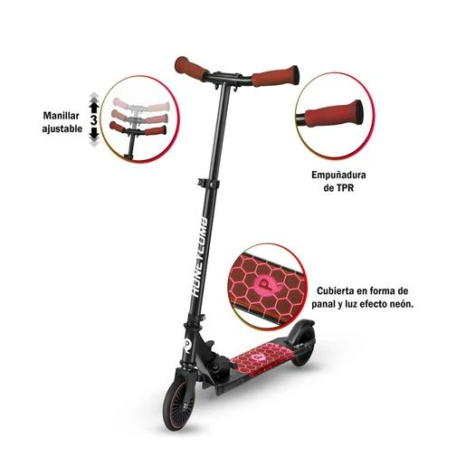 Patinete Honey Comb Scooter Con Luces Led Rojo 5 Patinete Honey Comb Scooter Con Luces Led Rojo - Imagen 3
