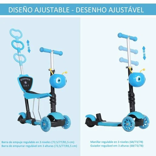 Homcom - Patinete Evolutivo Con Asiento Azul 6 Homcom - Patinete Evolutivo Con Asiento Azul - Imagen 4