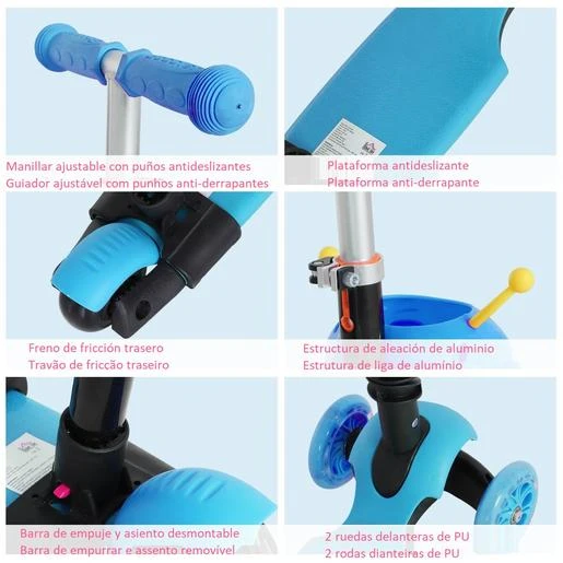 Homcom - Patinete Evolutivo Con Asiento Azul 8 Homcom - Patinete Evolutivo Con Asiento Azul - Imagen 6
