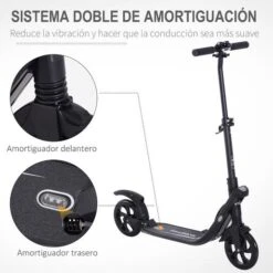 Homcom - Patinete Scooter Ajustable 2 Ruedas Grande Negro -Juguetería medias 2022