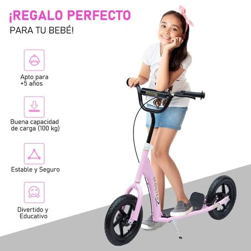 Homcom - Patinete Scooter Ajustable 2 Ruedas Rosa 6 Homcom - Patinete Scooter Ajustable 2 Ruedas Rosa - Imagen 4