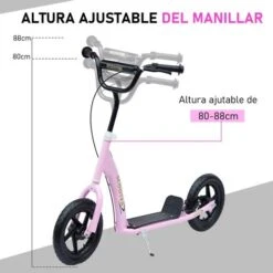 Homcom - Patinete Scooter Ajustable 2 Ruedas Rosa 16 Homcom - Patinete Scooter Ajustable 2 Ruedas Rosa -Juguetería medias 2036