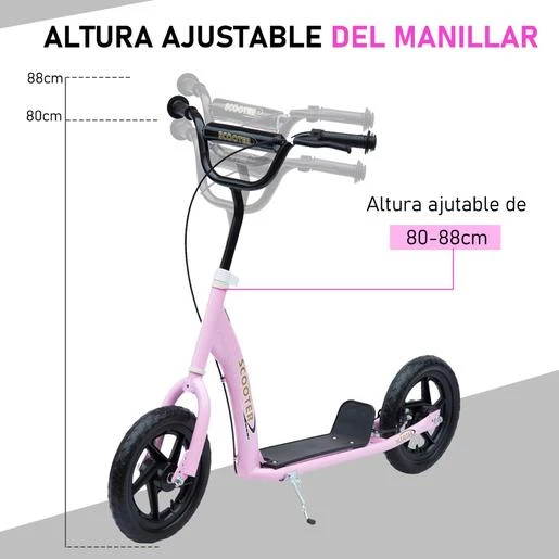 Homcom - Patinete Scooter Ajustable 2 Ruedas Rosa 8 Homcom - Patinete Scooter Ajustable 2 Ruedas Rosa - Imagen 6