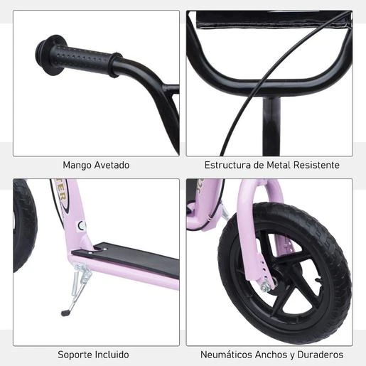 Homcom - Patinete Scooter Ajustable 2 Ruedas Rosa 9 Homcom - Patinete Scooter Ajustable 2 Ruedas Rosa - Imagen 7