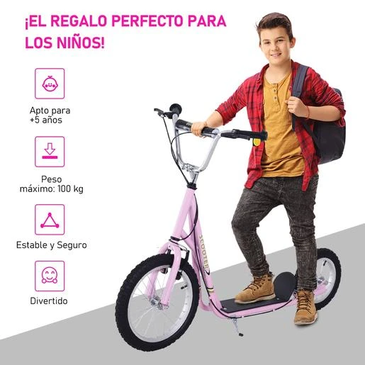Homcom - Patinete Scooter Ajustable 2 Ruedas Grande Rosa 6 Homcom - Patinete Scooter Ajustable 2 Ruedas Grande Rosa - Imagen 4