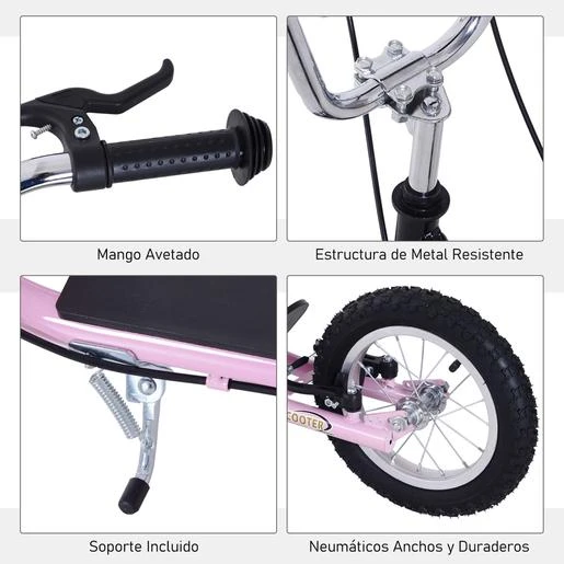 Homcom - Patinete Scooter Ajustable 2 Ruedas Grande Rosa 9 Homcom - Patinete Scooter Ajustable 2 Ruedas Grande Rosa - Imagen 7