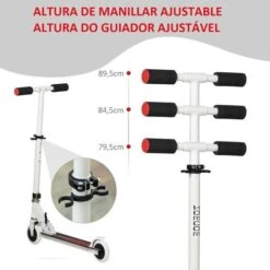 Homcom - Patinete Plegable Blanco-negro -Juguetería medias 2140