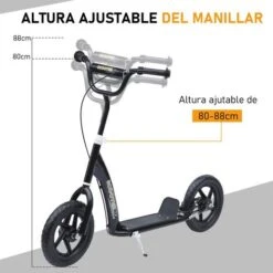 Homcom - Patinete Scooter Ajustable 2 Ruedas Negro -Juguetería medias 2159