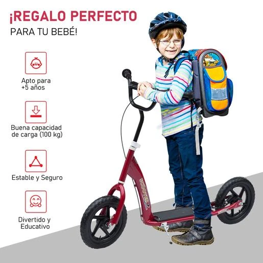 Homcom - Patinete Scooter Ajustable 2 Ruedas Rojo 6 Homcom - Patinete Scooter Ajustable 2 Ruedas Rojo - Imagen 4