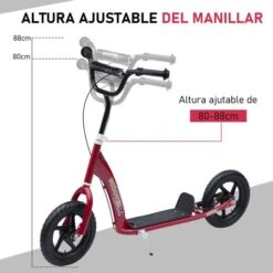 Homcom - Patinete Scooter Ajustable 2 Ruedas Rojo 15 Homcom - Patinete Scooter Ajustable 2 Ruedas Rojo -Juguetería medias 2171