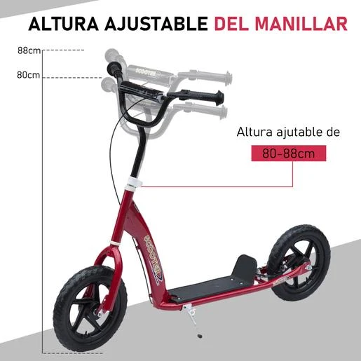 Homcom - Patinete Scooter Ajustable 2 Ruedas Rojo 7 Homcom - Patinete Scooter Ajustable 2 Ruedas Rojo - Imagen 5