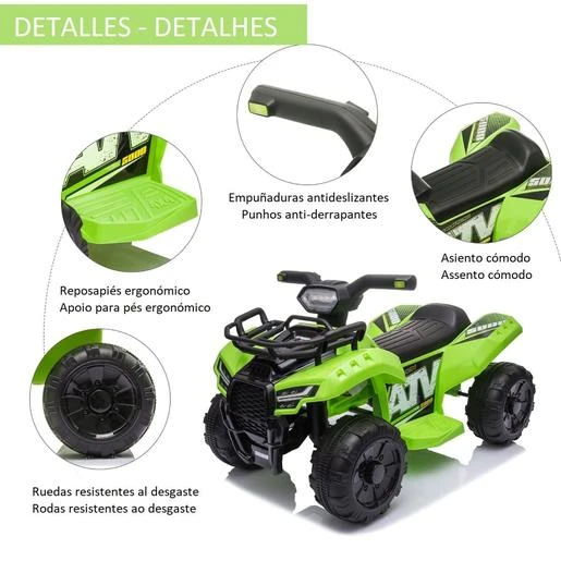 Homcom - Quad Eléctrico Con Faros LED Verde 8 Homcom - Quad Eléctrico Con Faros LED Verde - Imagen 6