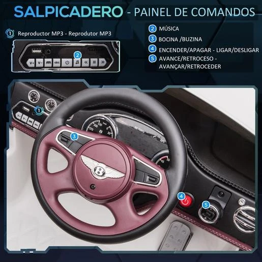 Homcom - Coche Eléctrico Bentley Mulsanne Blanco 7 Homcom - Coche Eléctrico Bentley Mulsanne Blanco - Imagen 5