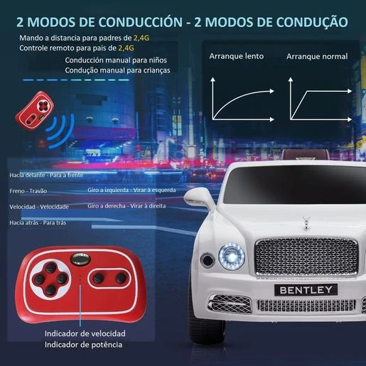 Homcom - Coche Eléctrico Bentley Mulsanne Blanco 8 Homcom - Coche Eléctrico Bentley Mulsanne Blanco - Imagen 6