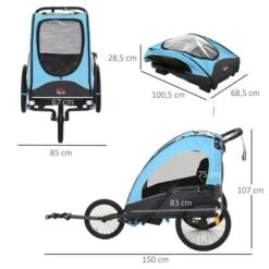 Homcom - Remolque Infantil Para Bicicleta 3 En 1 Azul Y Negro -Juguetería medias 2791
