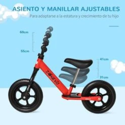 Homcom - Bicicleta De Equilibrio Regulable Sin Pedales Roja -Juguetería medias 3261