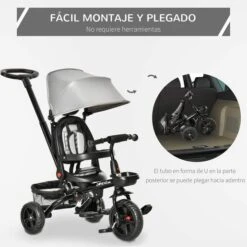 Homcom - Triciclo Plegable Evolutivo Con Capota Gris 14 Homcom - Triciclo Plegable Evolutivo Con Capota Gris -Juguetería medias 3311