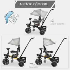 Homcom - Triciclo Plegable Evolutivo Con Capota Gris 15 Homcom - Triciclo Plegable Evolutivo Con Capota Gris -Juguetería medias 3312