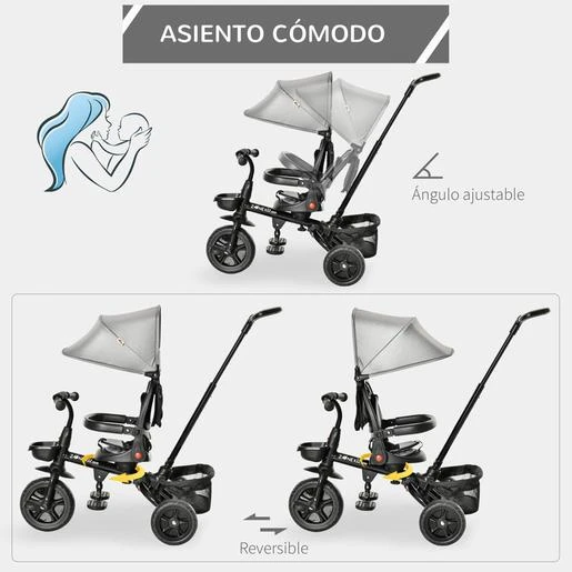 Homcom - Triciclo Plegable Evolutivo Con Capota Gris 8 Homcom - Triciclo Plegable Evolutivo Con Capota Gris - Imagen 6