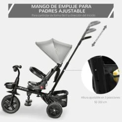 Homcom - Triciclo Plegable Evolutivo Con Capota Gris 16 Homcom - Triciclo Plegable Evolutivo Con Capota Gris -Juguetería medias 3313
