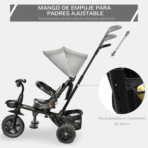 Homcom - Triciclo Plegable Evolutivo Con Capota Gris 9 Homcom - Triciclo Plegable Evolutivo Con Capota Gris - Imagen 7