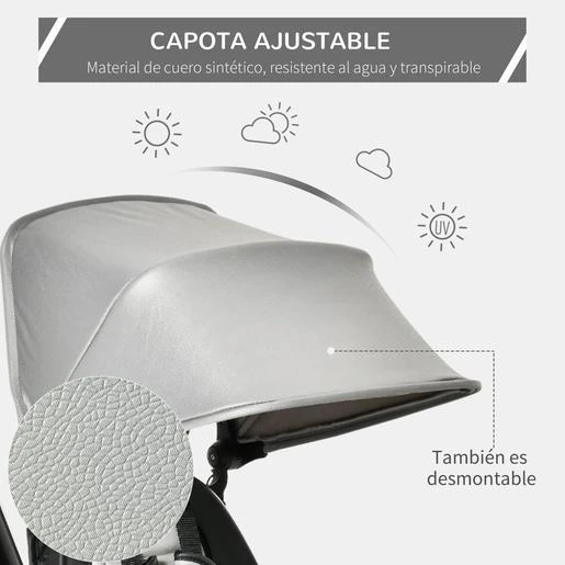 Homcom - Triciclo Plegable Evolutivo Con Capota Gris 10 Homcom - Triciclo Plegable Evolutivo Con Capota Gris - Imagen 8