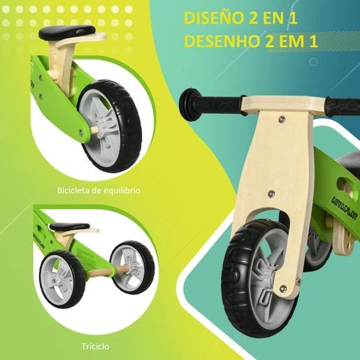 HOMCOM Aiyaplay - Bicicleta Sin Pedales 2 En 1 Verde 6 HOMCOM Aiyaplay - Bicicleta Sin Pedales 2 En 1 Verde - Imagen 4