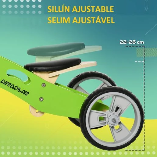 HOMCOM Aiyaplay - Bicicleta Sin Pedales 2 En 1 Verde 7 HOMCOM Aiyaplay - Bicicleta Sin Pedales 2 En 1 Verde - Imagen 5