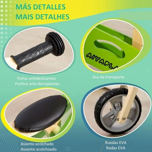 HOMCOM Aiyaplay - Bicicleta Sin Pedales 2 En 1 Verde 9 HOMCOM Aiyaplay - Bicicleta Sin Pedales 2 En 1 Verde - Imagen 7