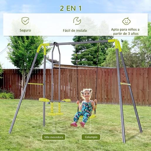 Homcom - Columpio Doble Con Asiento Y Balancín 8 Homcom - Columpio Doble Con Asiento Y Balancín - Imagen 6